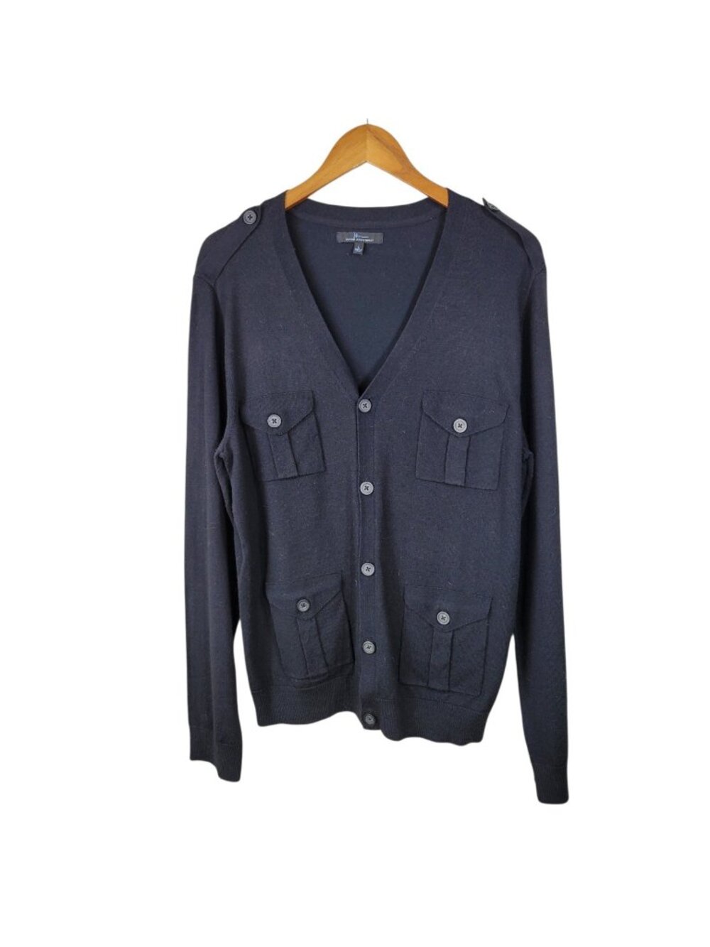 Marc Anthony Men's Large Merino Wool Knit Button Cardigan Sweater Military Field